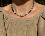 Heishi necklaces with shell, coral and turquoise