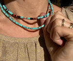 Heishi necklaces with shell, coral and turquoise